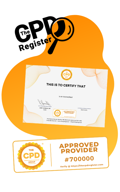 The CPD Register Logo, CPD Approved Provider Certificate and logo.