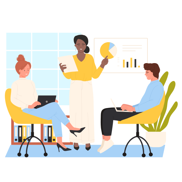 Employees engaging in workplace learning.