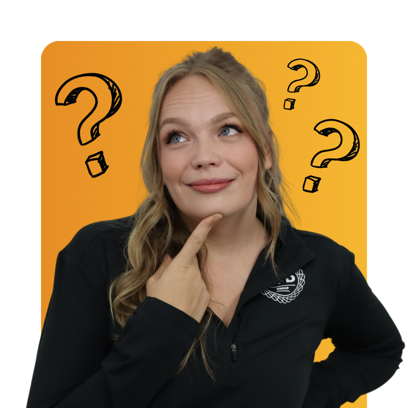 A woman thinking about CPD with question marks