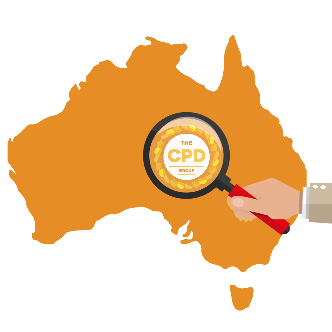 Map of Australia showing award winning CPD Group logo being magnified