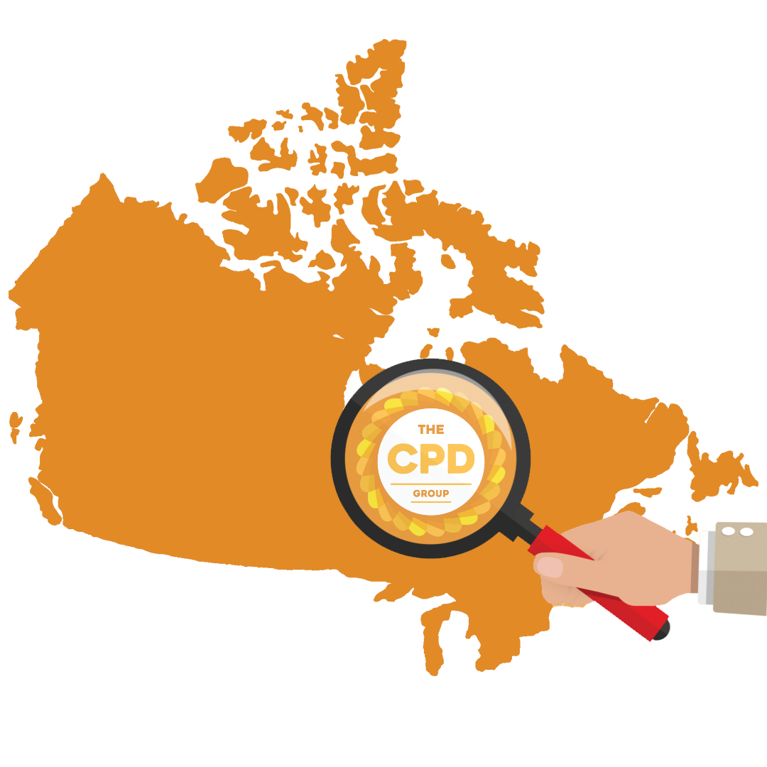 Map of Canada showing award winning CPD Group logo being magnified