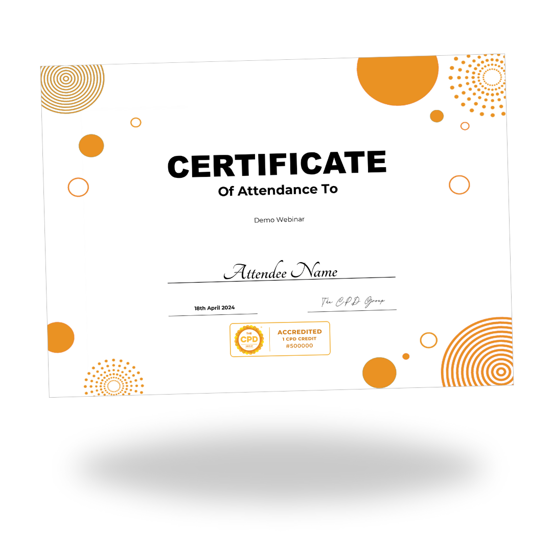 Branded Accredited CPD Certificate for a Webinar